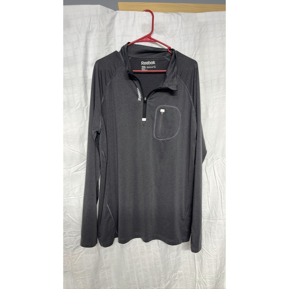 Reebok Mens 2XL Gray Heather Quarter Zip Long Sleeve Performance Pullover Shirt